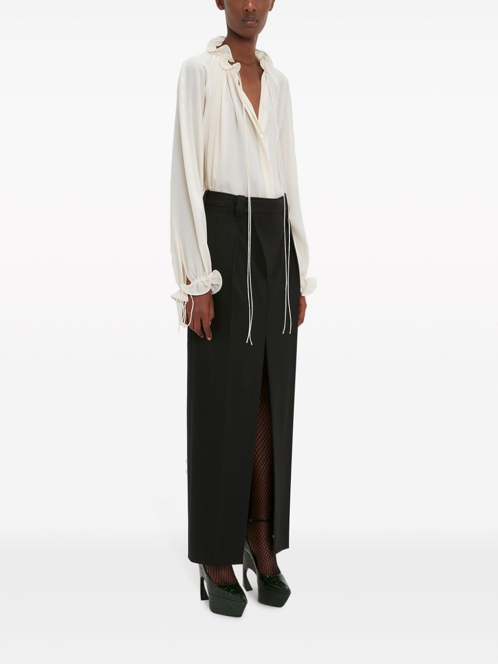 ruffle-trim pleated silk blouse - 4