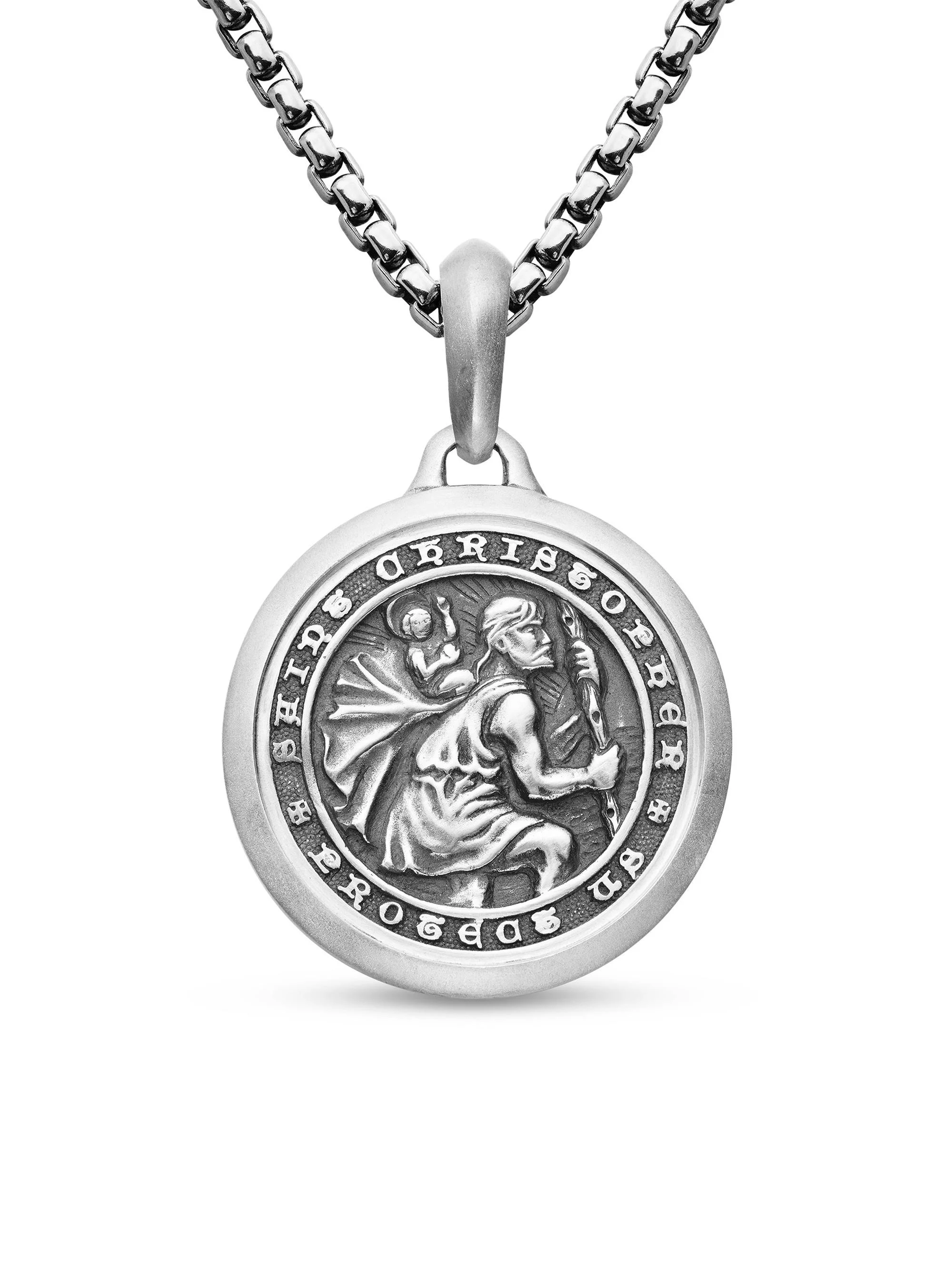 Men's St. Christopher Amulet in Sterling Silver, 34.5mm - Silver - 1