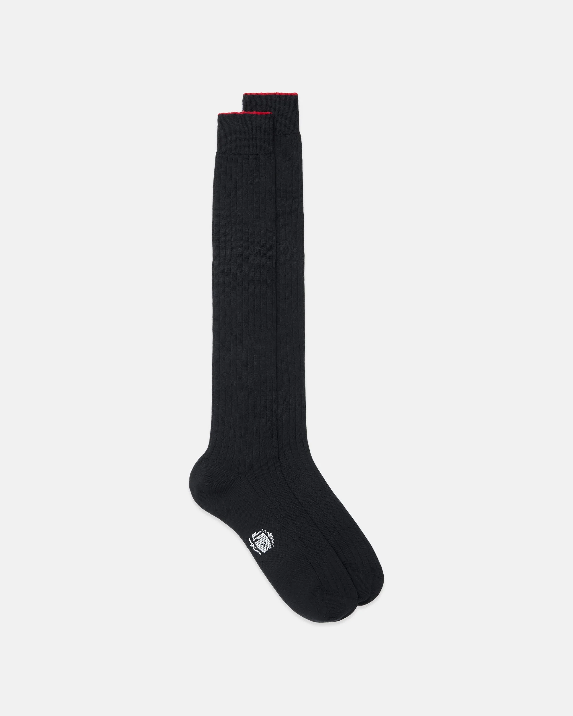MADE-IN-ITALY BLACK OVER-THE-CALF MERINO WOOL SOCKS - 1