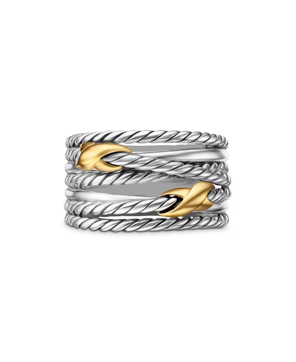 Double X Crossover Ring in Sterling Silver with 18K Yellow Gold, 13mm - 1