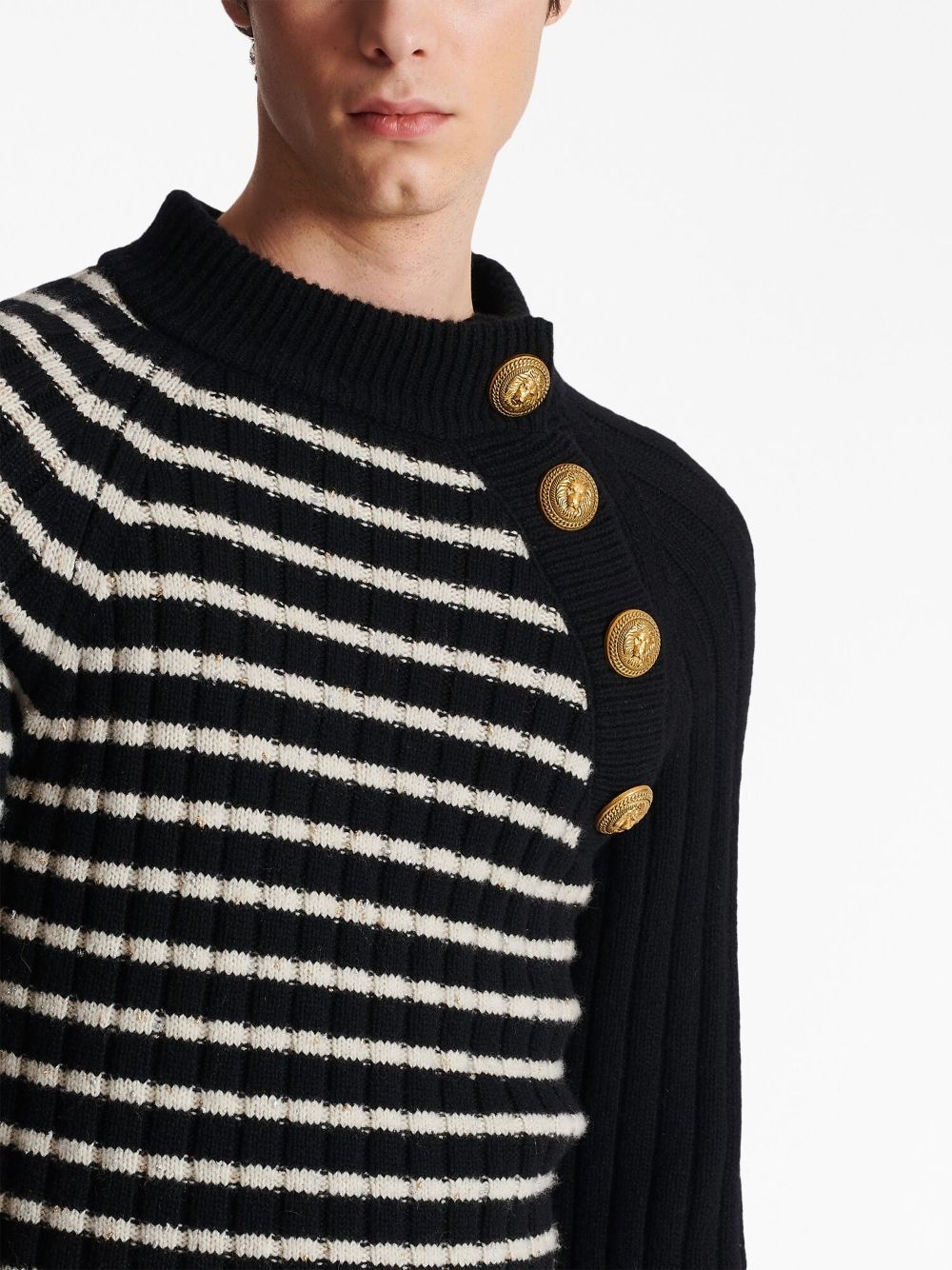 embossed-button striped jumper - 7