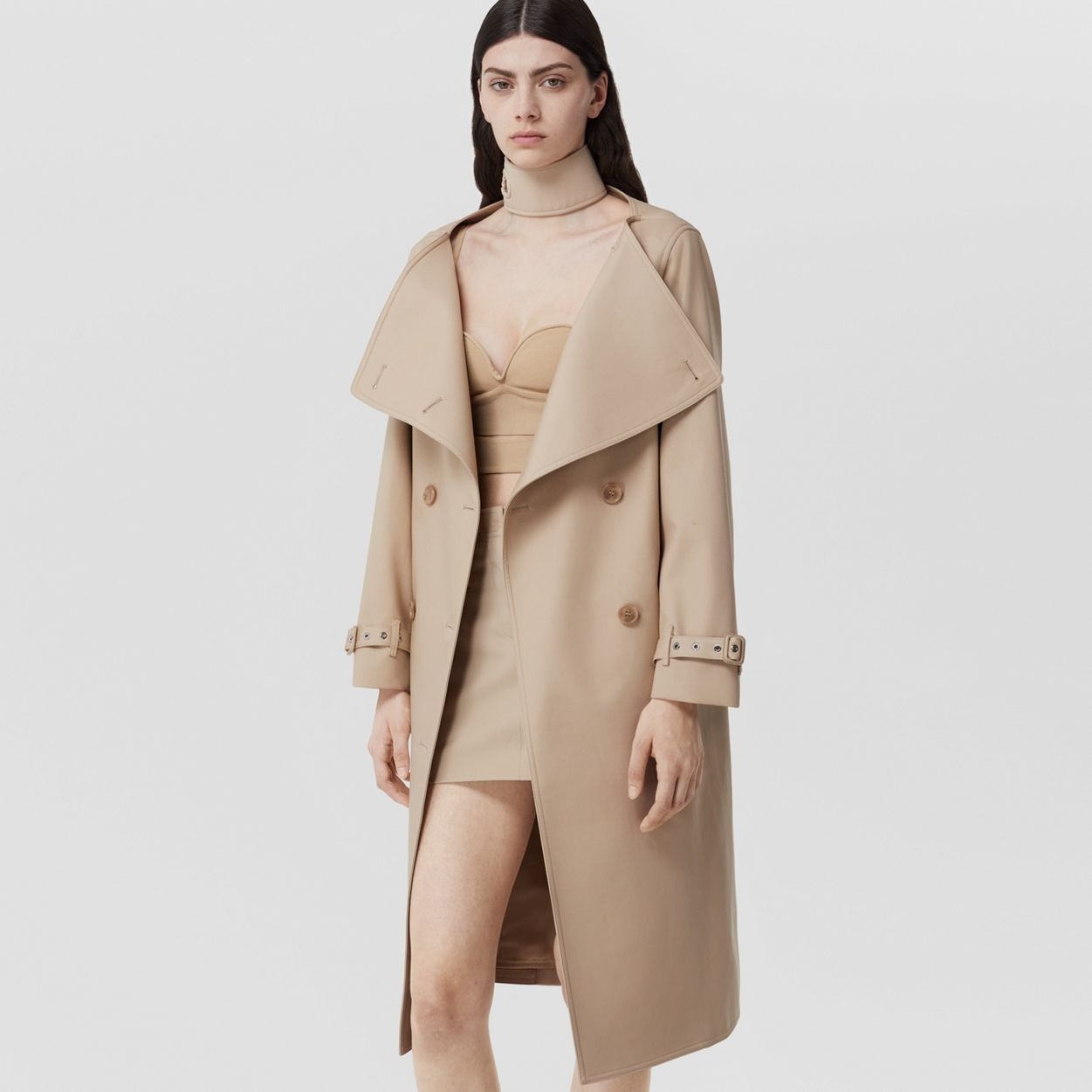 Cotton Gabardine Boat Neck Trench Coat - 6