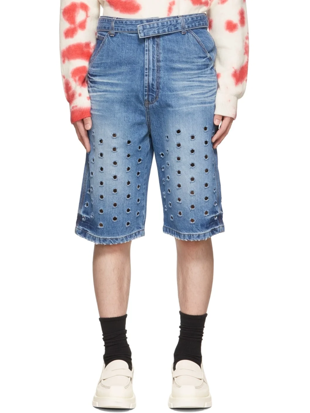 Blue Denim Cut-Out Shorts - 1