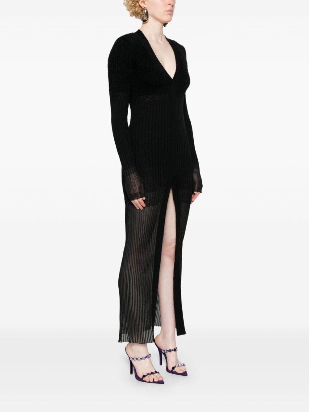 V-neck ribbed midi dress - 3