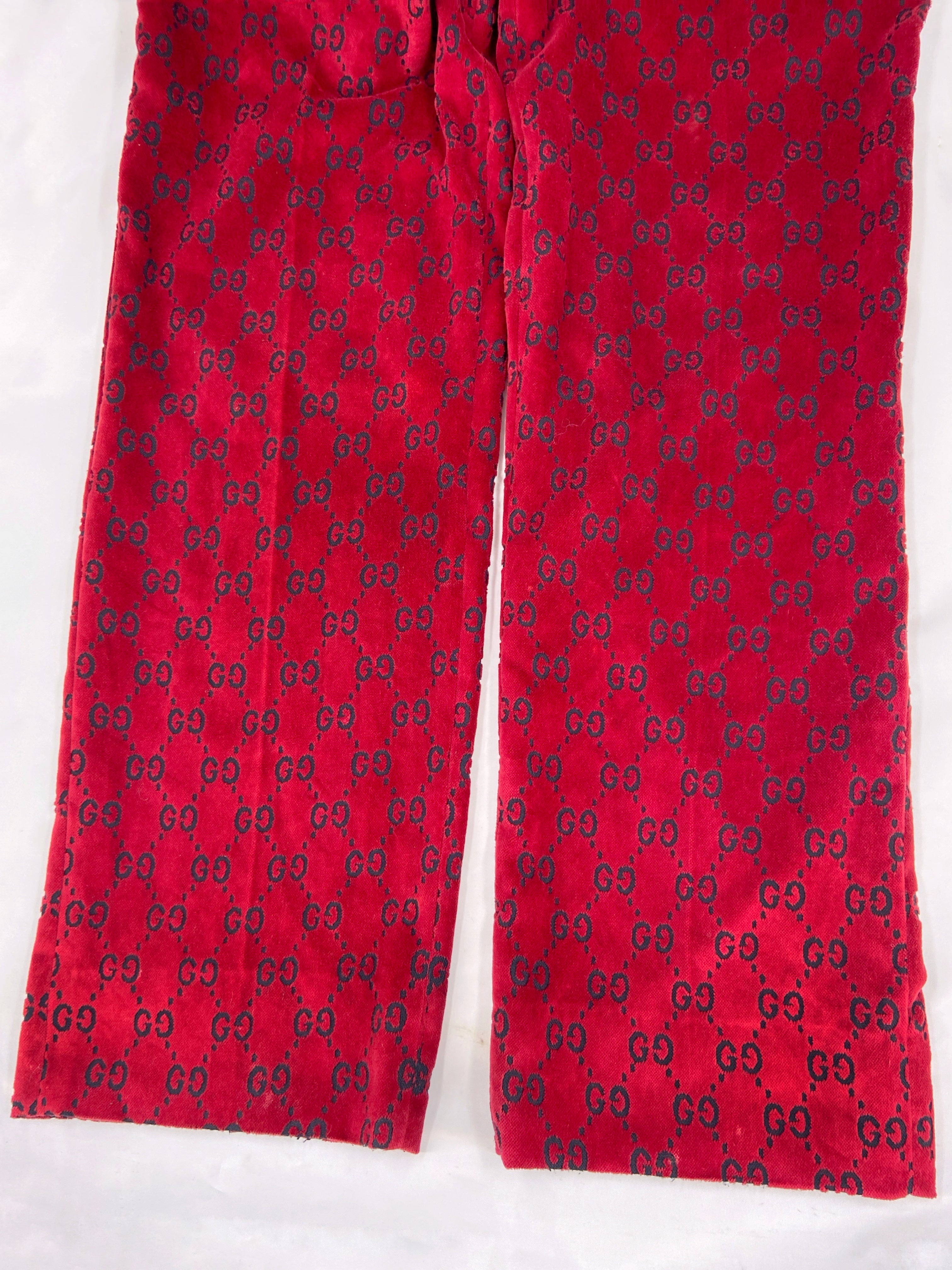 Gucci Fall 1997 Tom Ford Men’s Red Monogram Velvet Trousers Pants 48 - 14