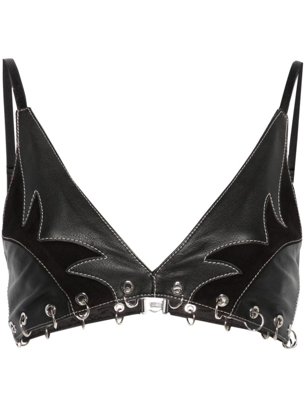 rings-detailed leather bralette top - 1