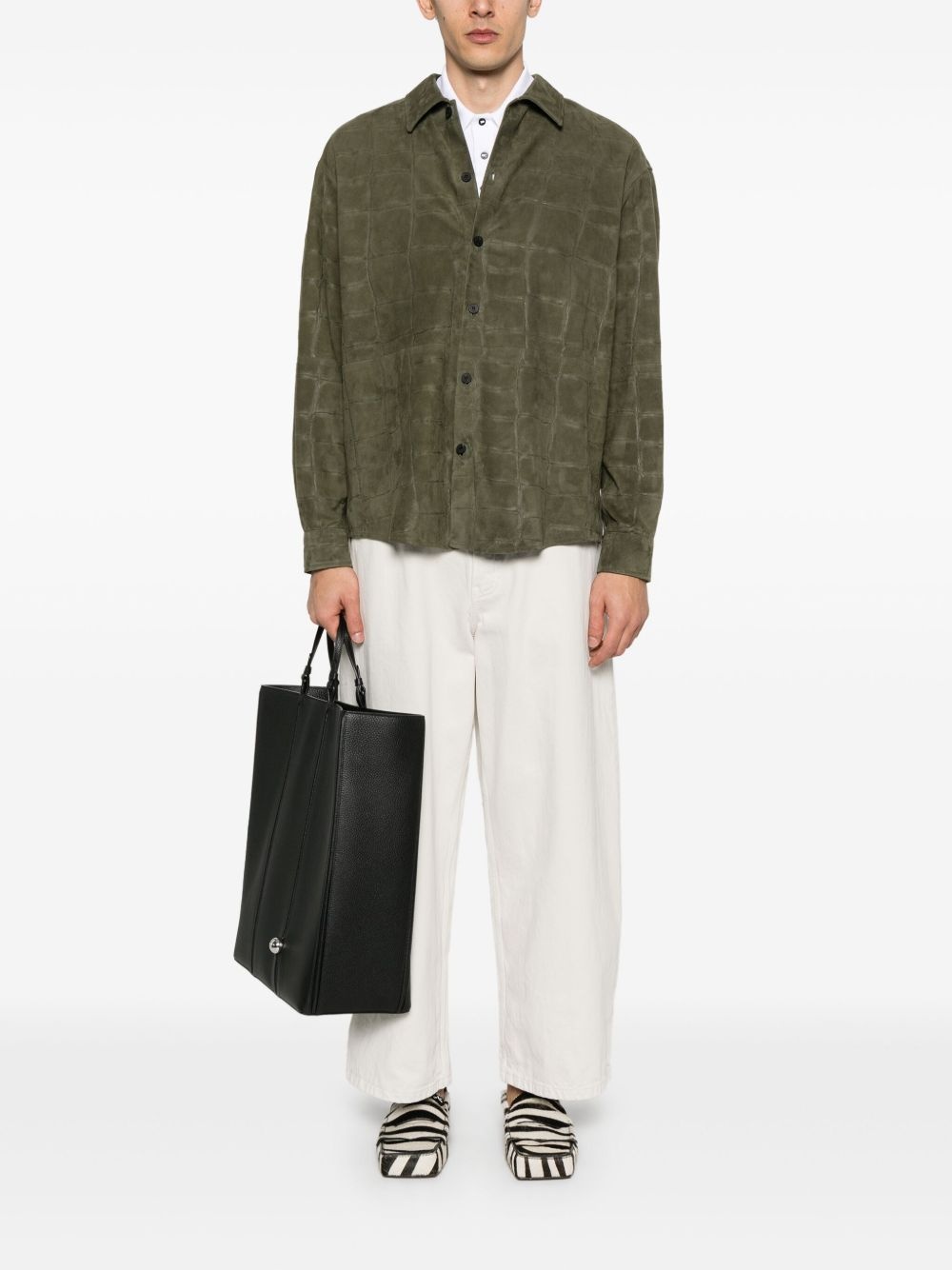 croc-embossed leather shirt - 2