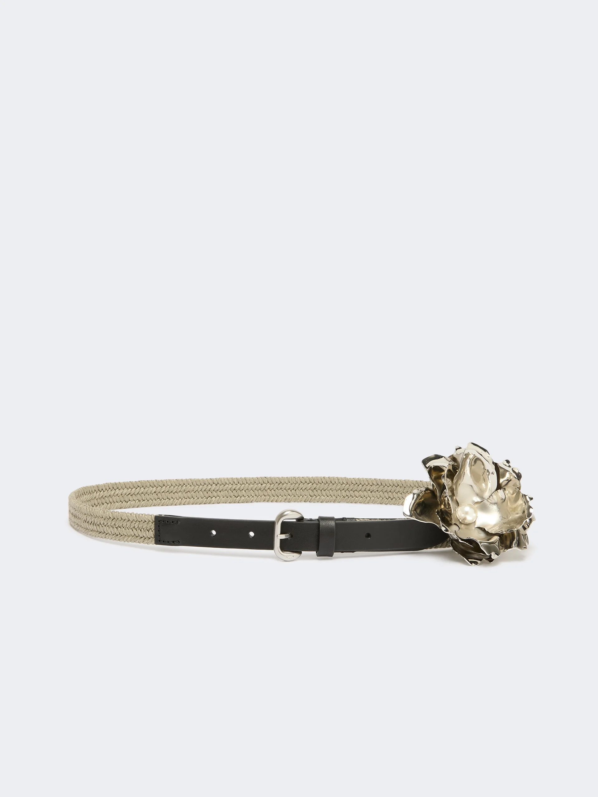 VICOLO Linen and cotton belt with jewelled brooch - NATURAL - 1