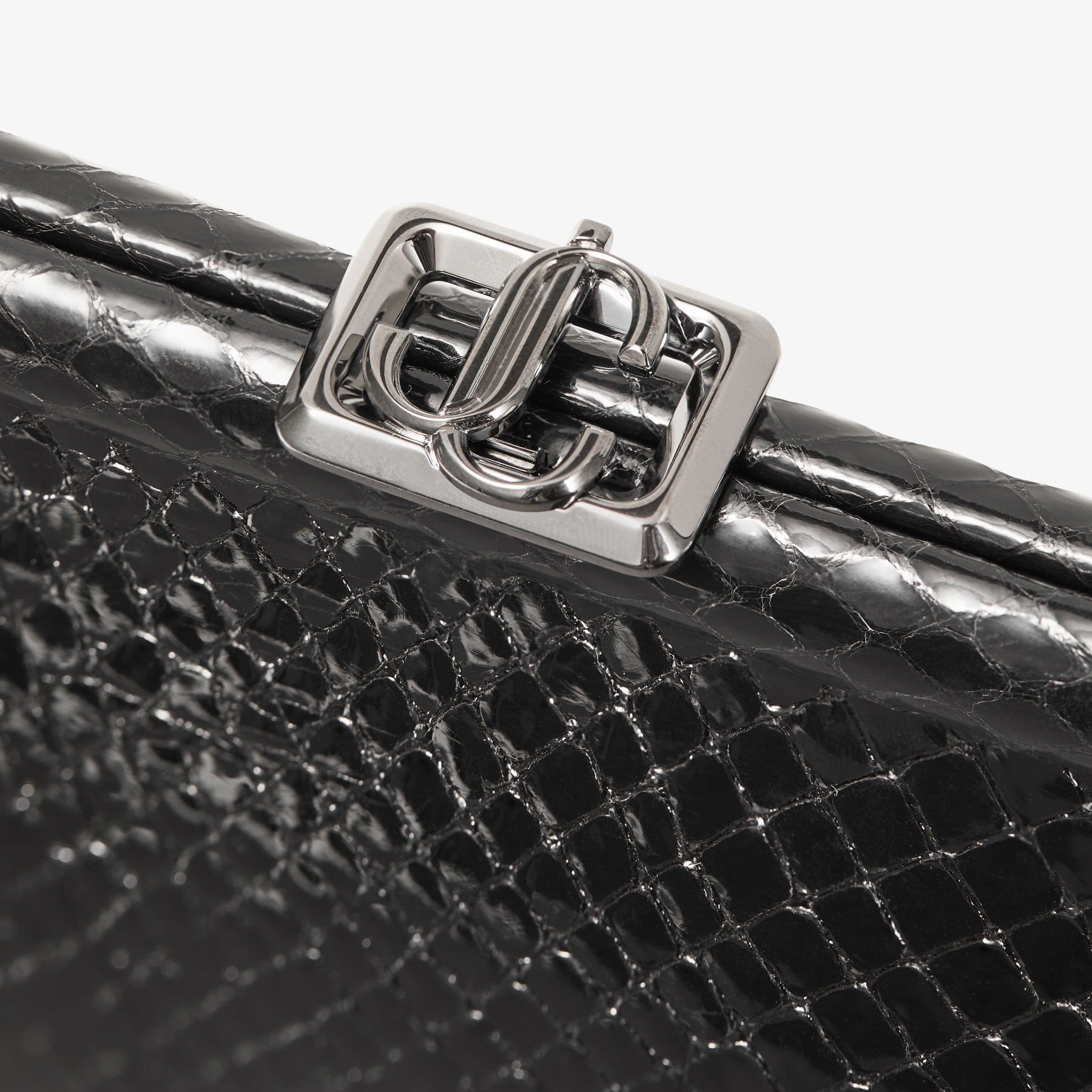 Skylar
Black Shiny Snake Printed Leather Clutch with Square JC Clasp - 4