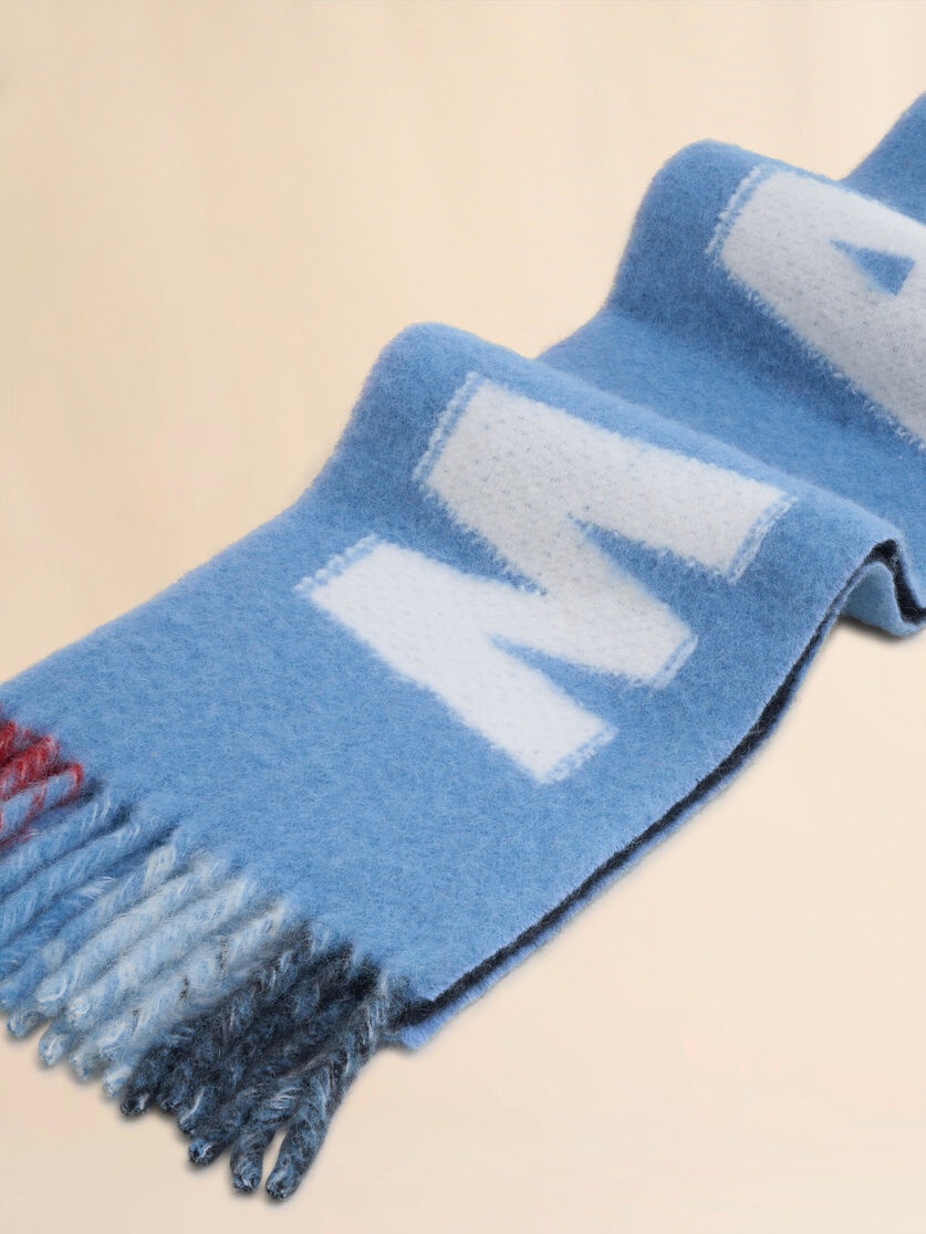 LIGHT BLUE MOHAIR AND WOOL SCARF WITH MAXI LOGO - 3