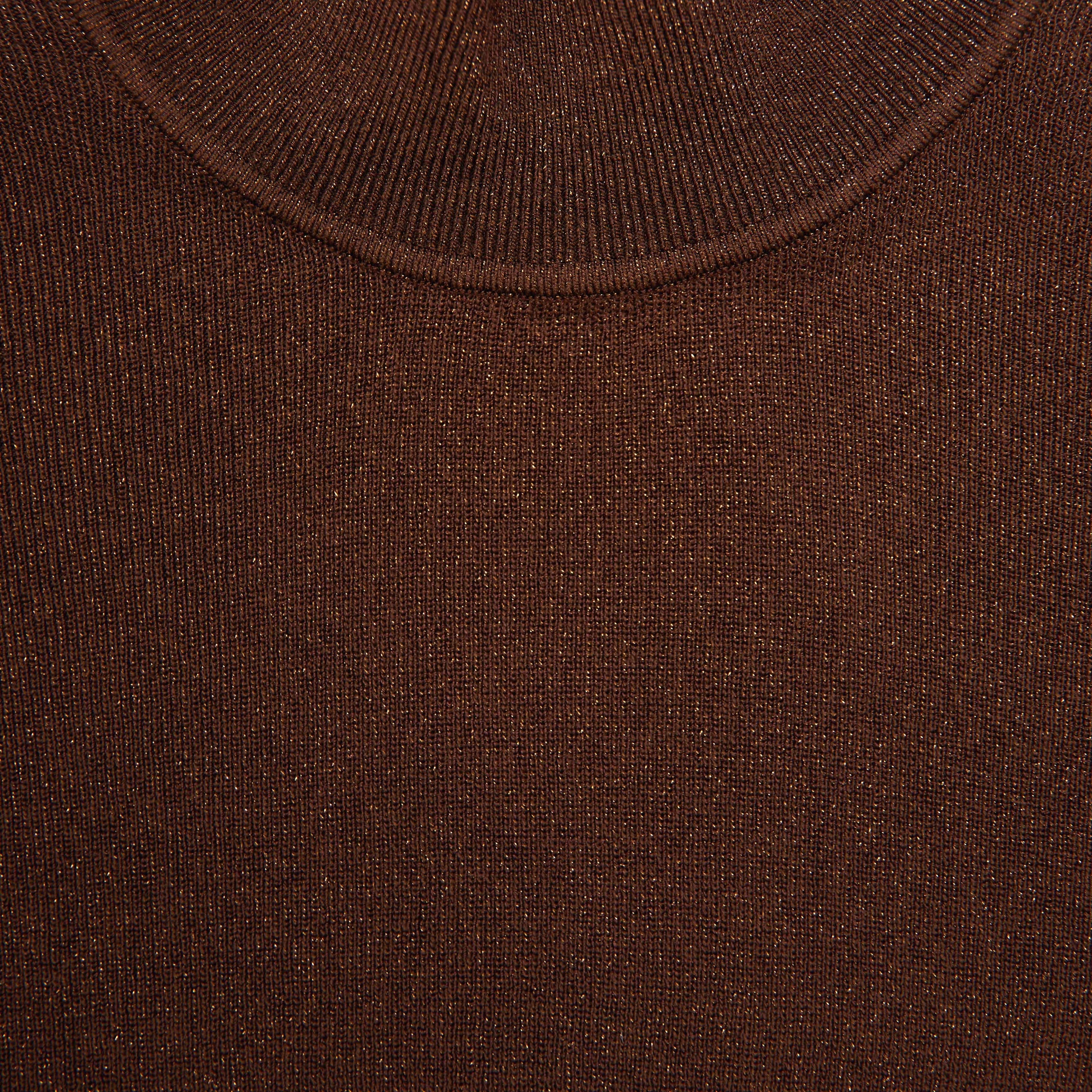 Brown Metallic Viscose Knit Top - 5