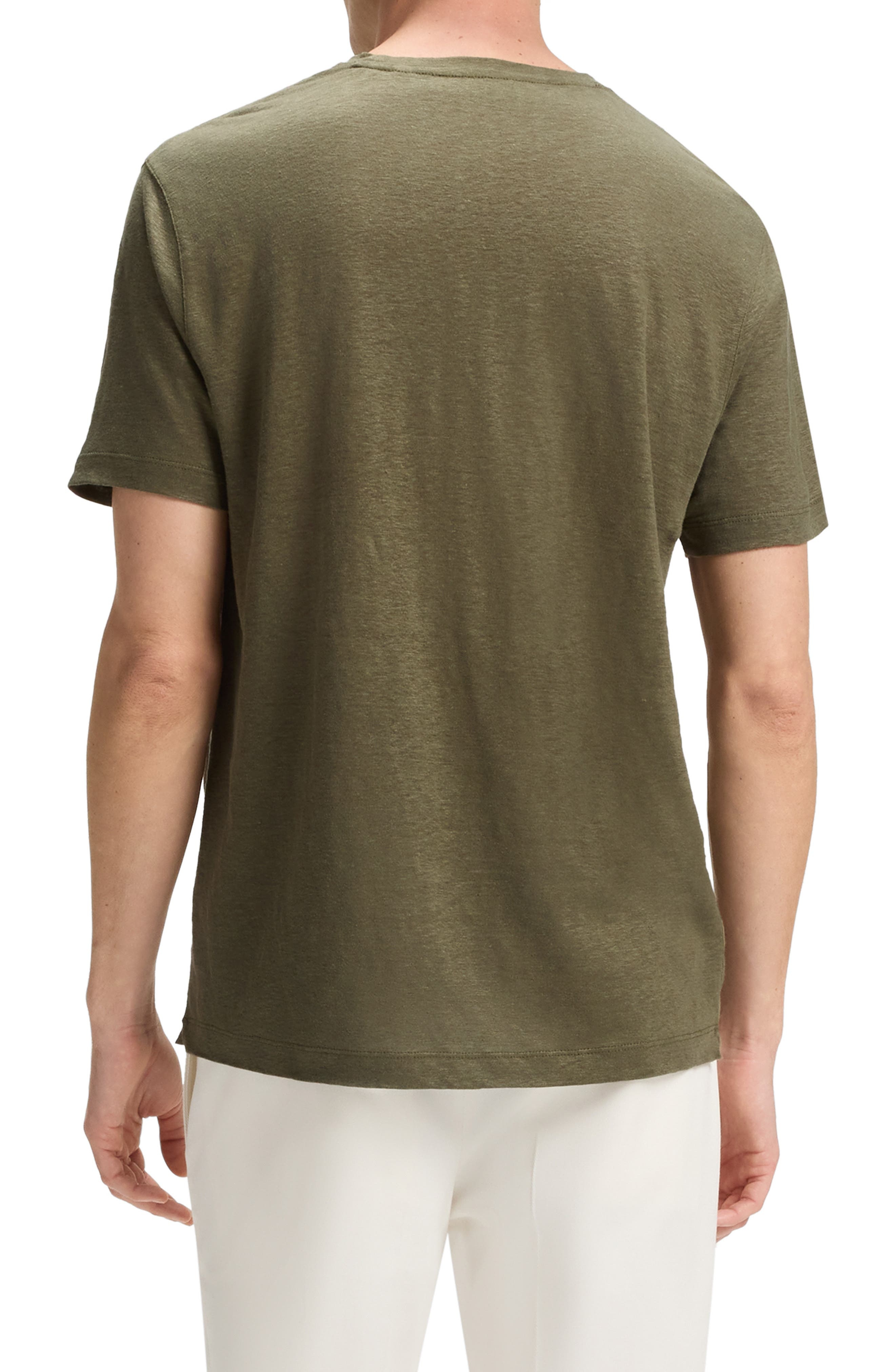 BOSS x Beckham Taut Linen T-Shirt in Medium Green at Nordstrom - 3
