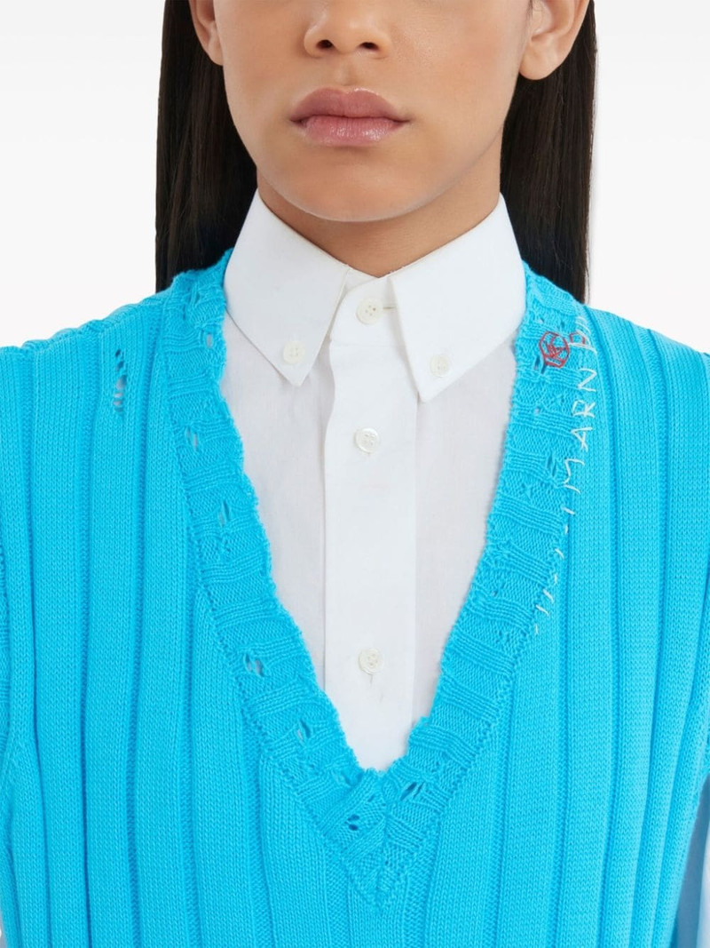 logo-embroidery distressed knitted vest 5