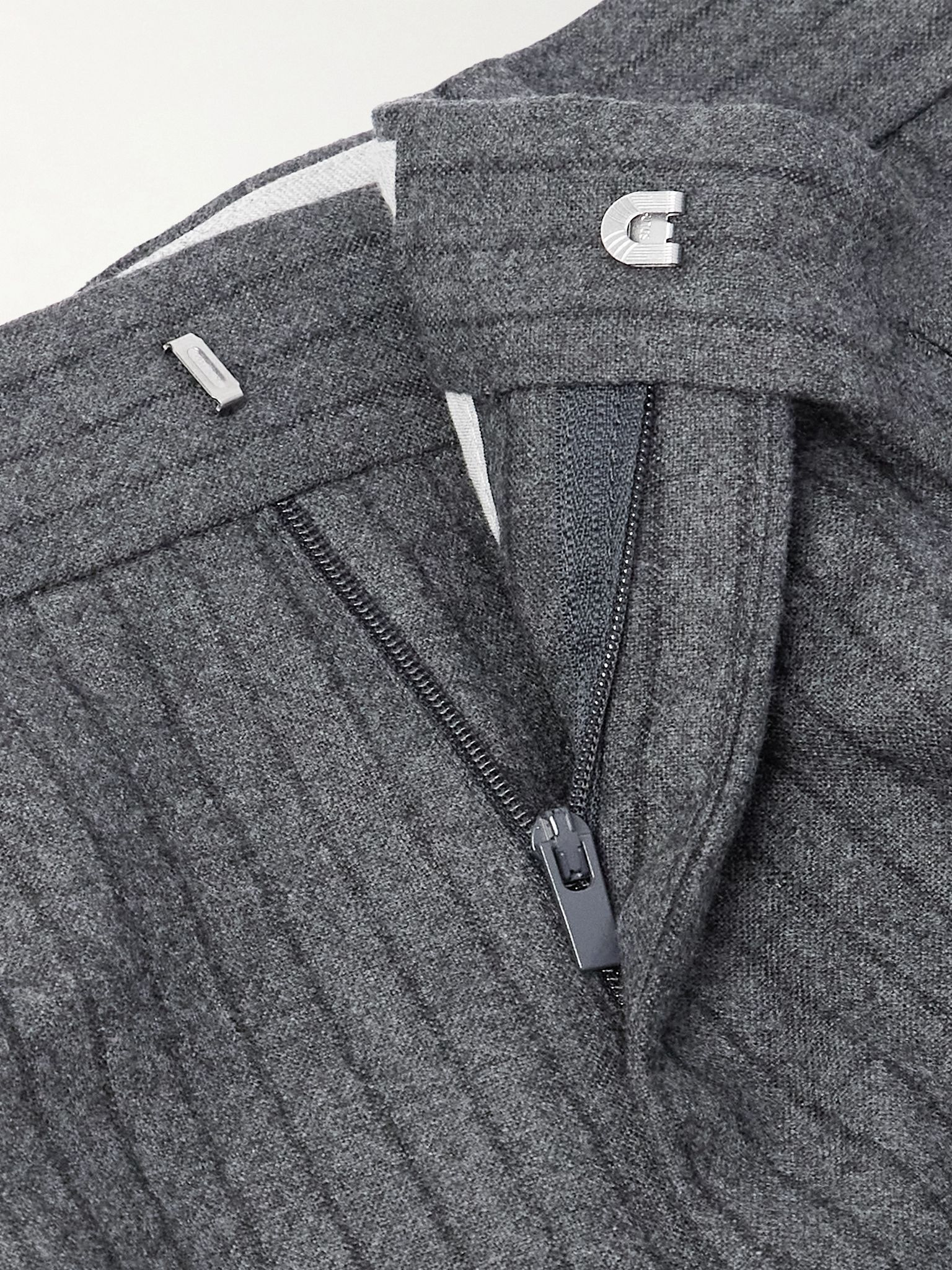 Straight-Leg Pleated Striped Wool-Flannel Suit Trousers Gray - 6