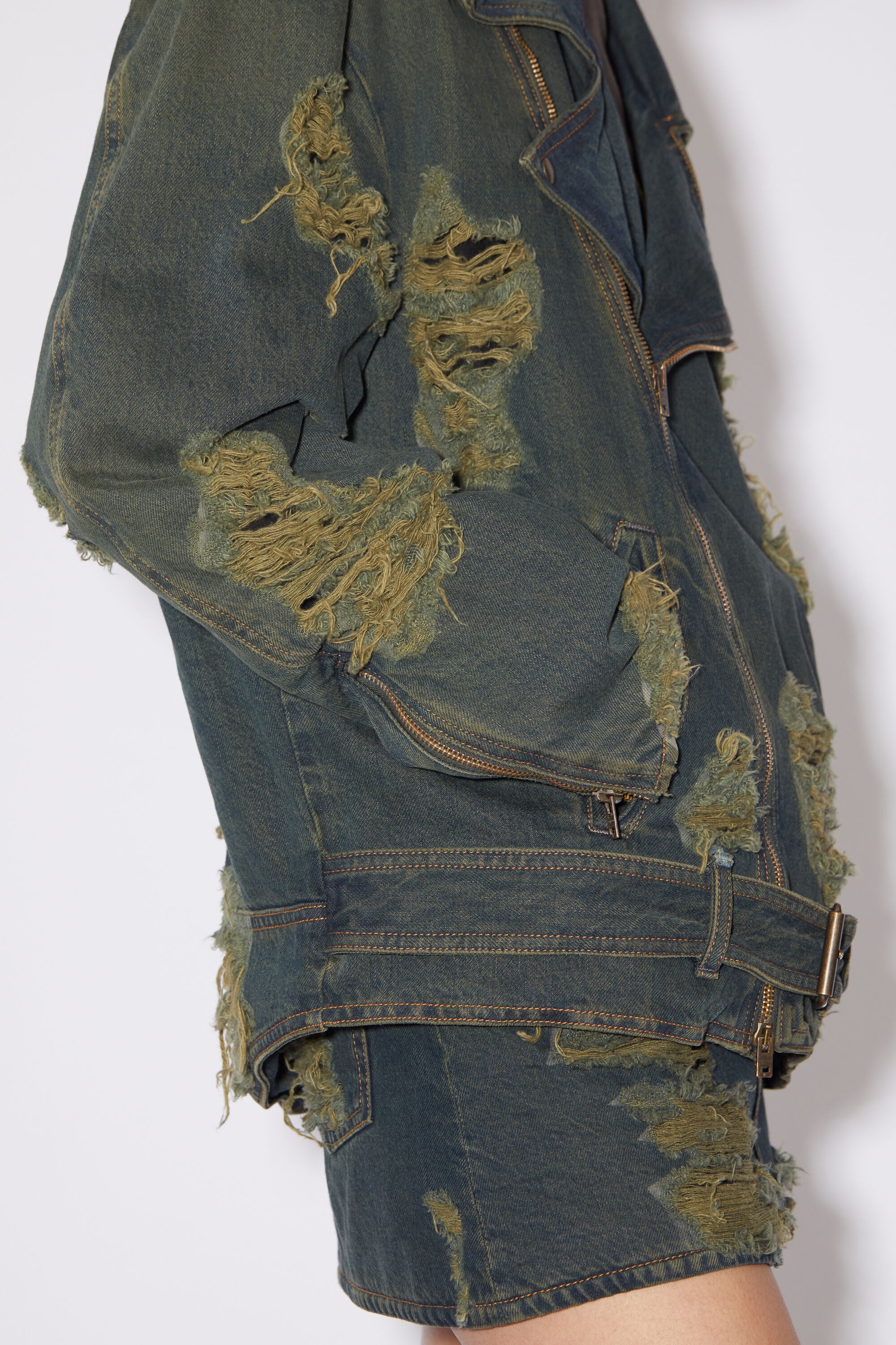Distressed denim biker jacket - Blue/green - 5
