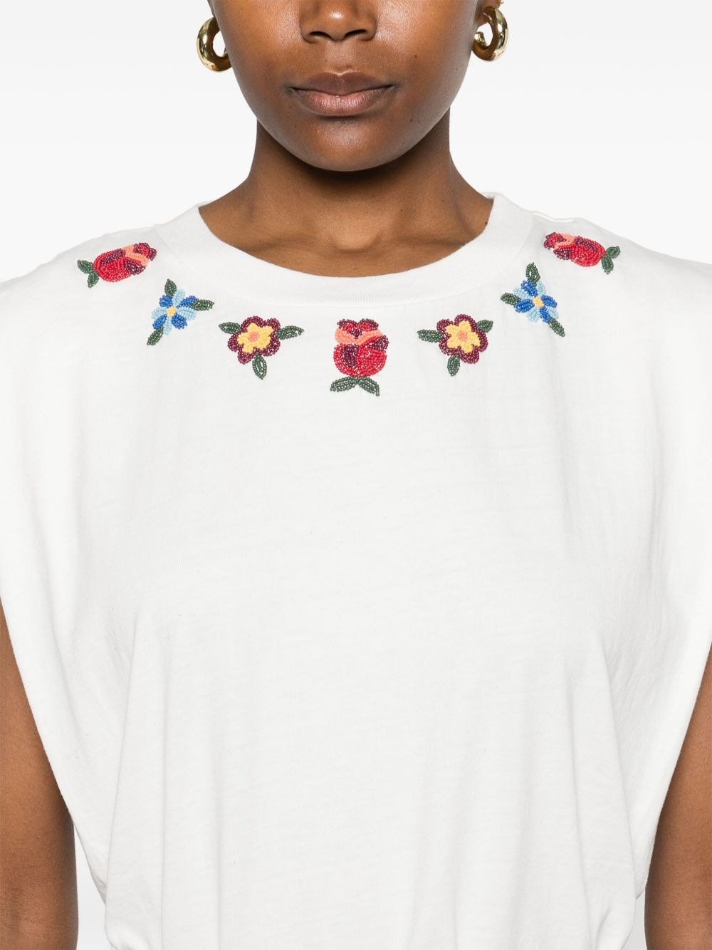 floral-beaded T-shirt - 5