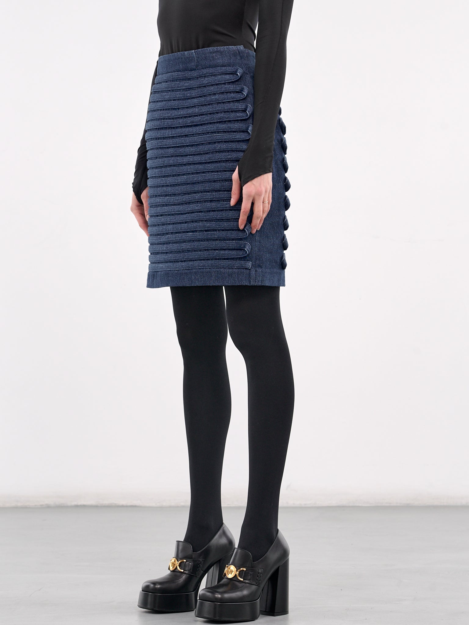 Denim Fitted Mini Skirt - 2