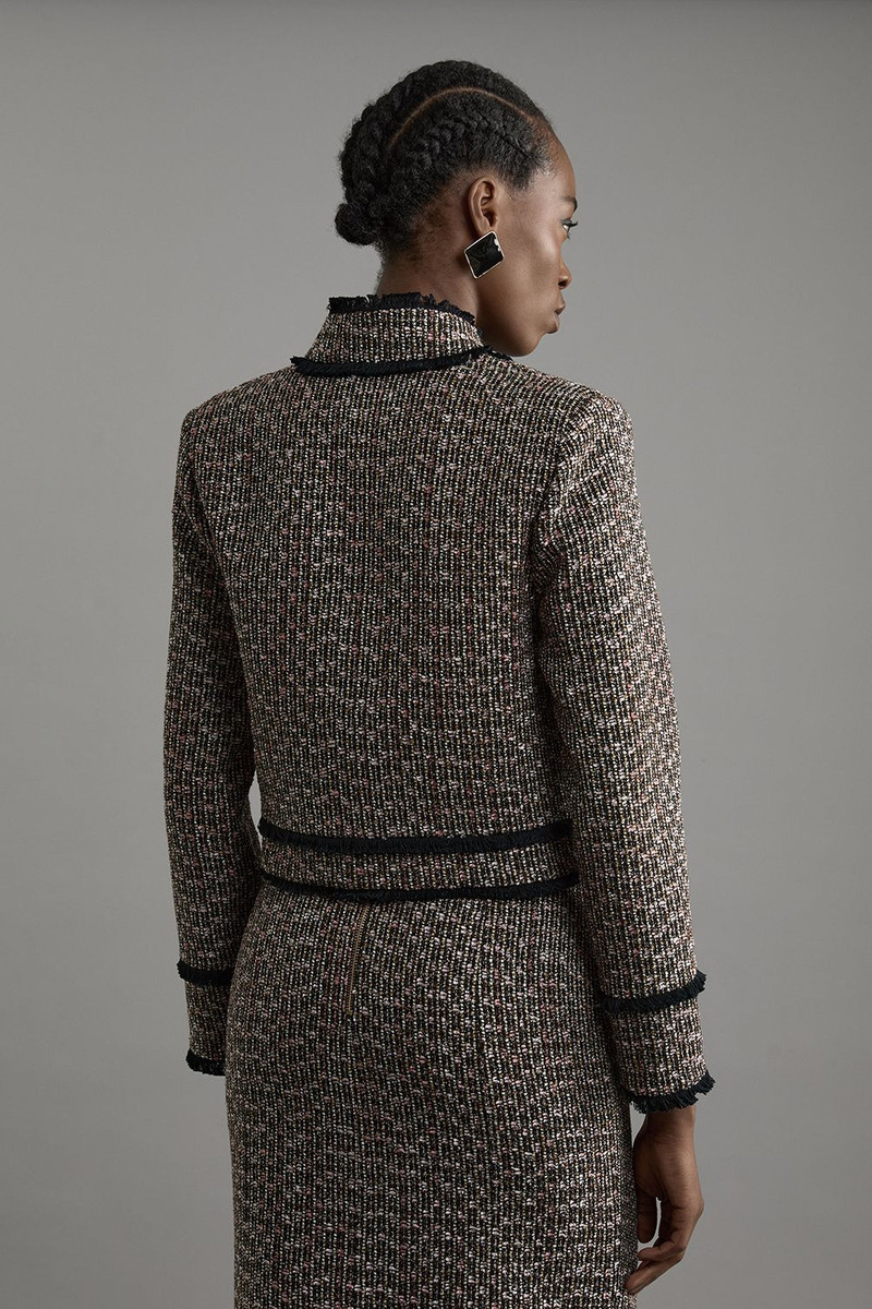 Petite Wool Mix Boucle Tailored Cropped Collarless Jacket 5