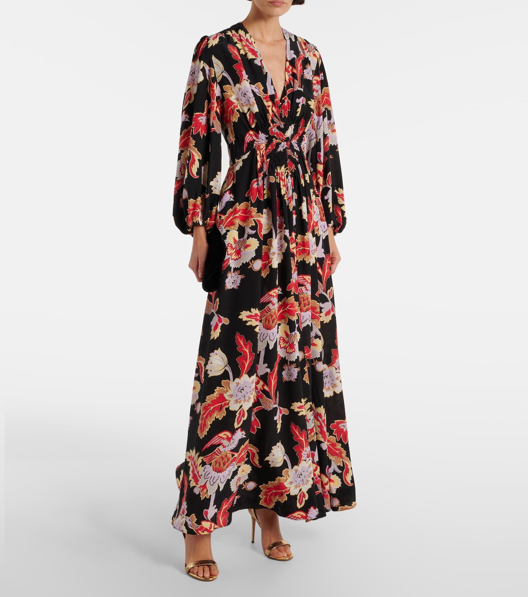 Printed shirred silk maxi dress - 2