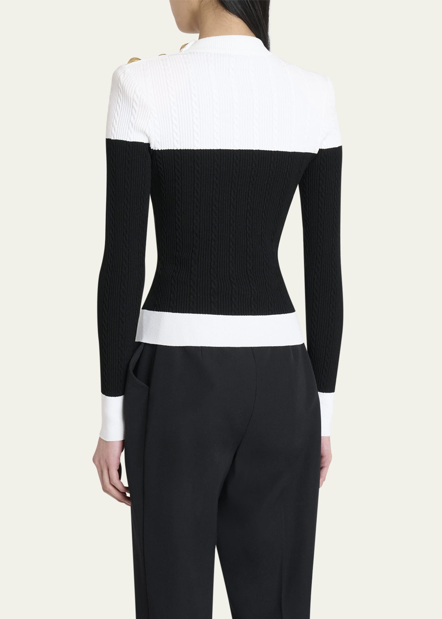 3-Button Twisted Knit Colorblock Top - 3