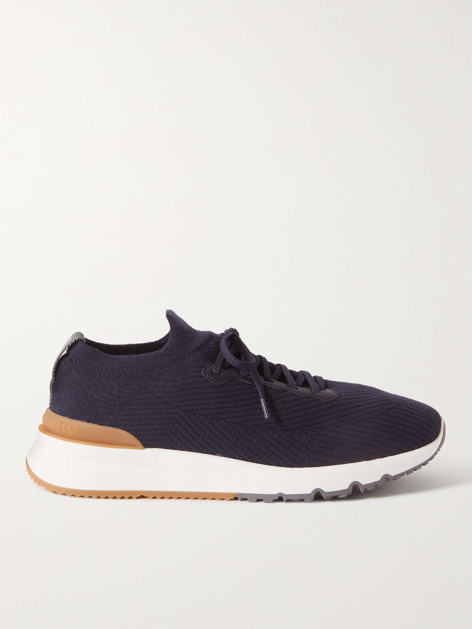 Leather-Trimmed Stretch-Knit Sneakers - 1