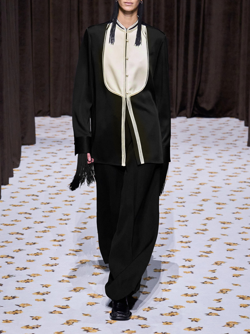 Oversized Two-tone Piped Crepe Shirt 5