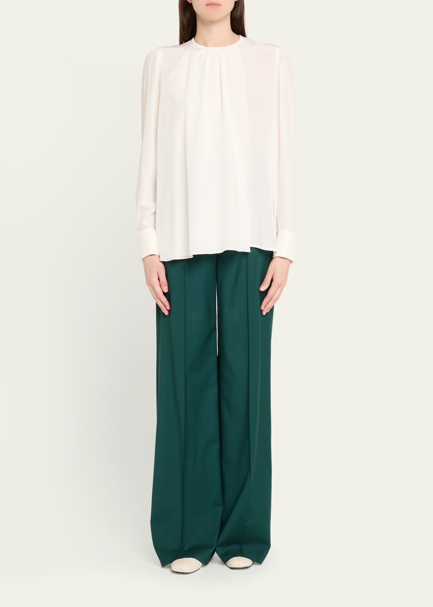 Carol Gathered Embellished-Cuff Silk Blouse - 2
