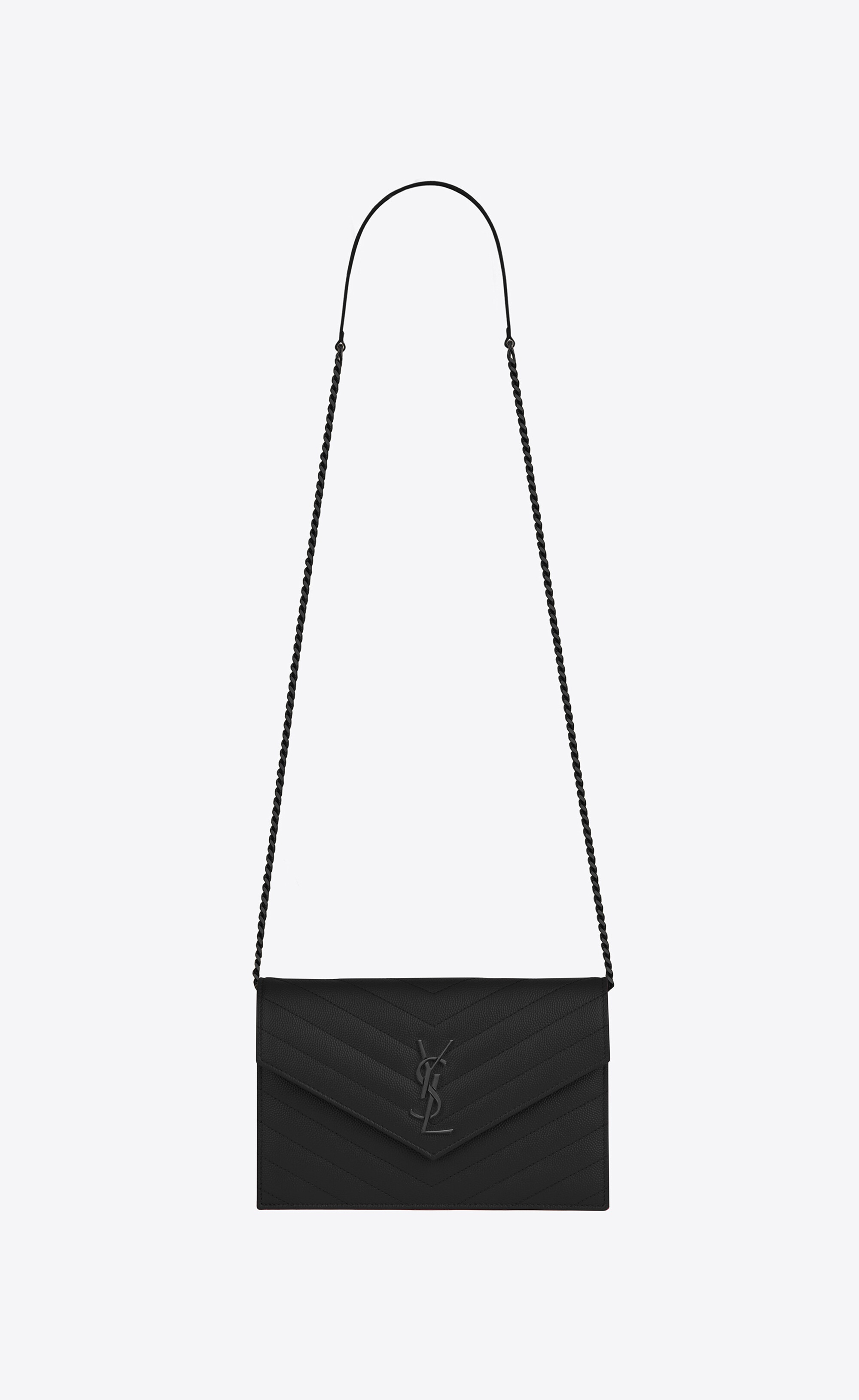 cassandre saint laurent matelassé envelope chain wallet in grain de poudre embossed leather - 1