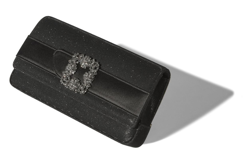Manolo Blahnik Black Glitter Fabric Jewel Buckle Clutch outlook