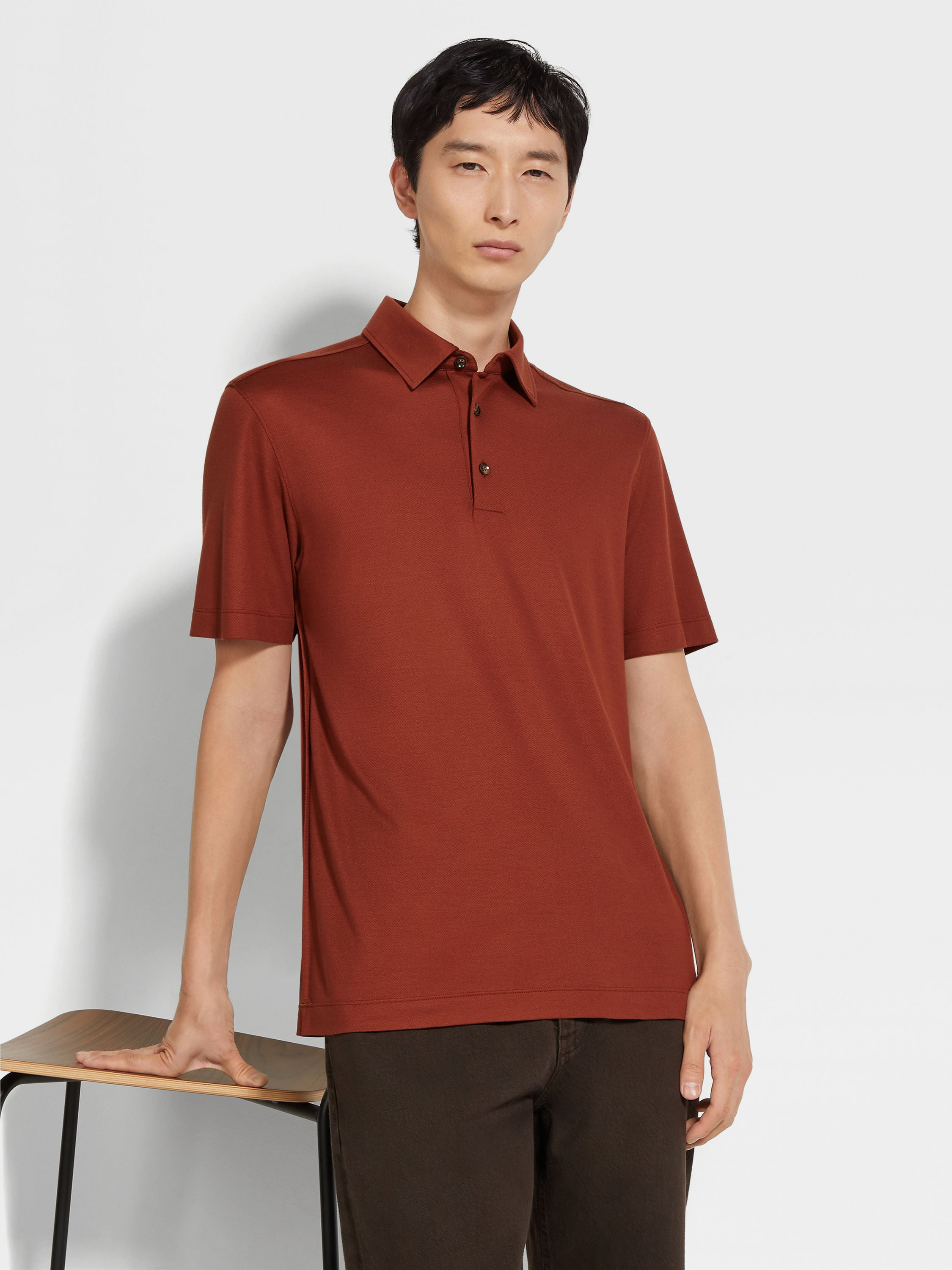 BRICK RED VELLUS AUREUM POLO SHIRT - 3
