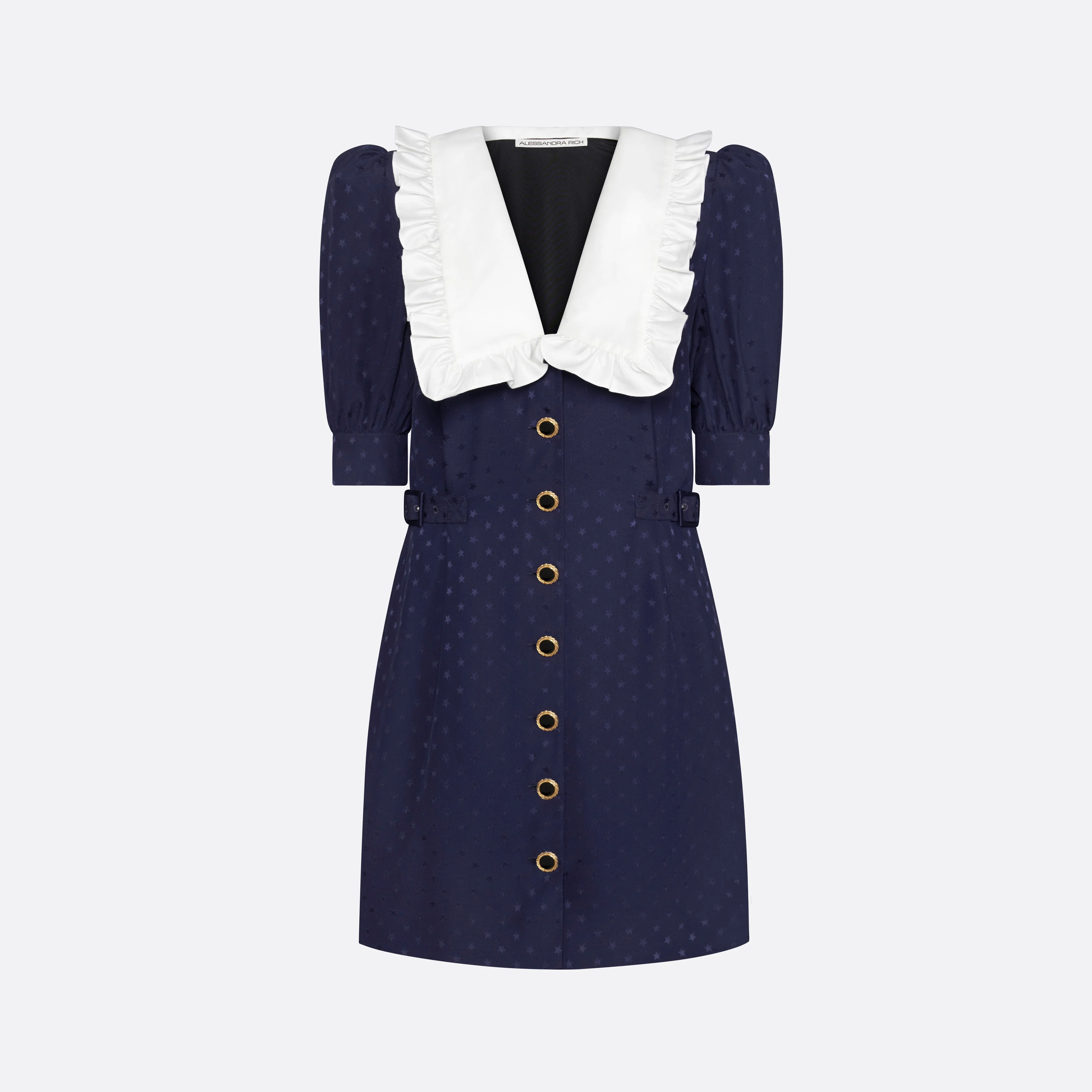 SILK JACQUARD MINI DRESS WITH BUCKLES - 1