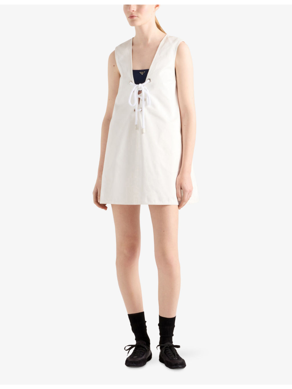 Front-Tie V-Neck Cotton Mini Dress - 2