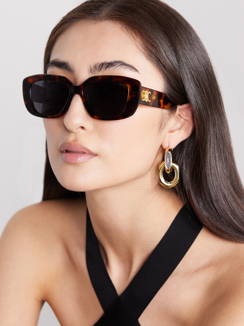 CELINE Triomphe Rectangular-frame Tortoiseshell Acetate Sunglasses outlook