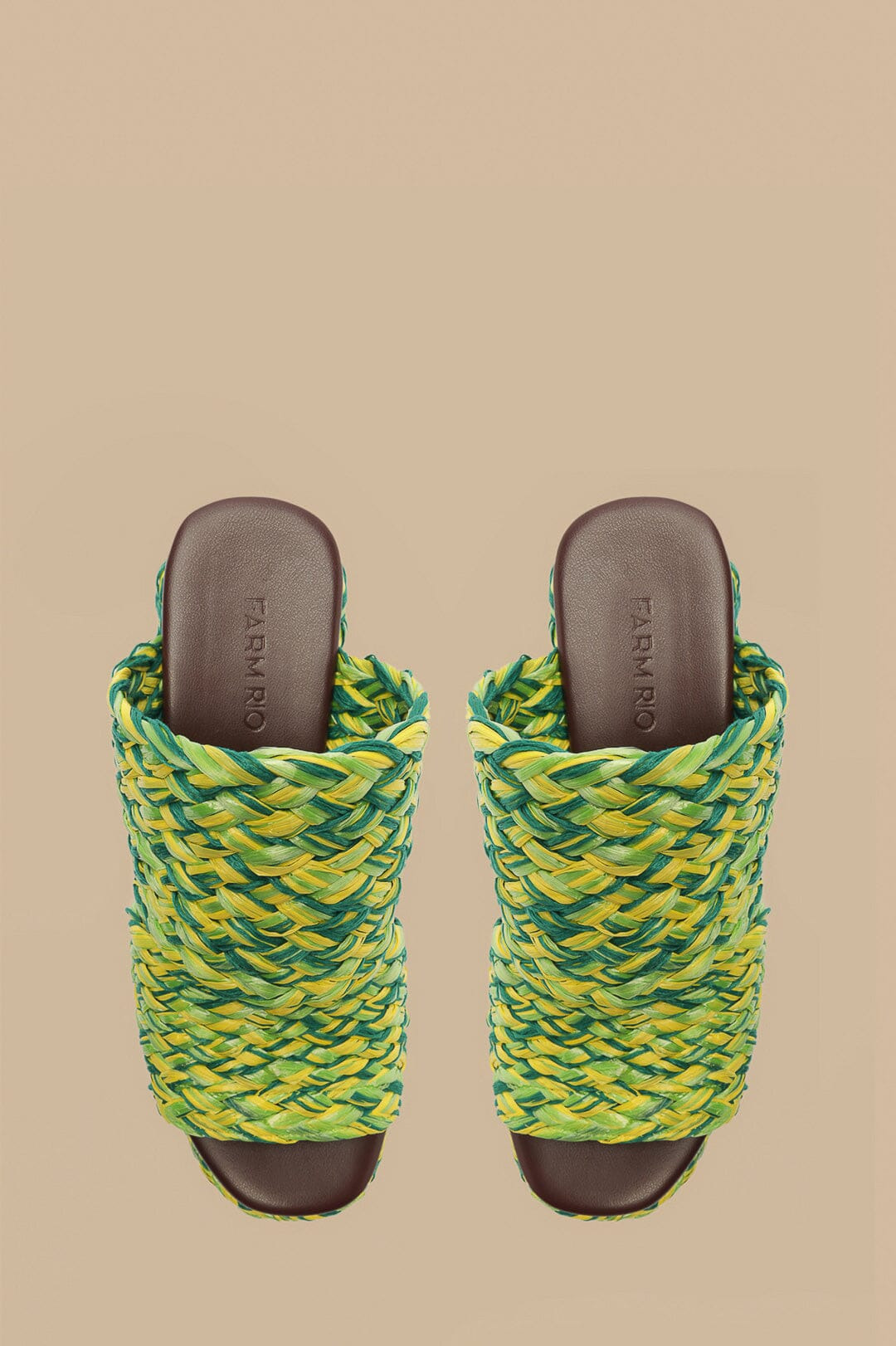 Green And Yellow Braided Raffia Platform Sandal - 3
