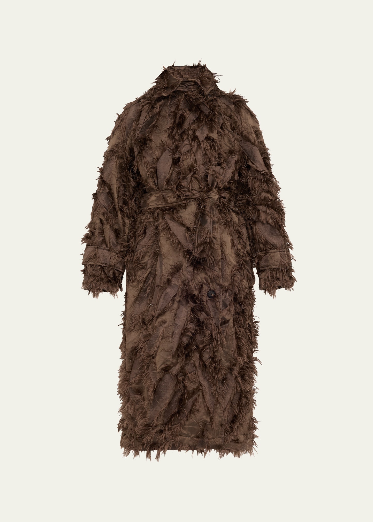 Fil Coupe Jacquard Fringe Belted Trench Coat - 1