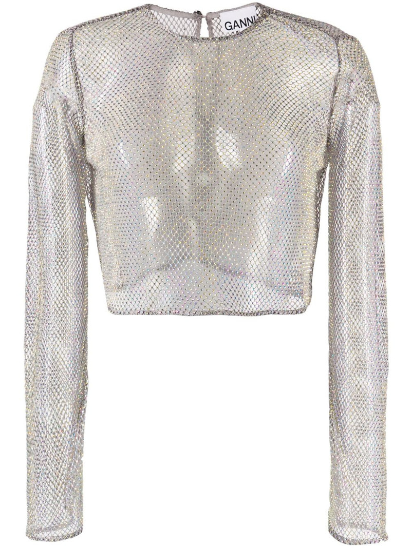 crystal-embellished cropped mesh blouse 1