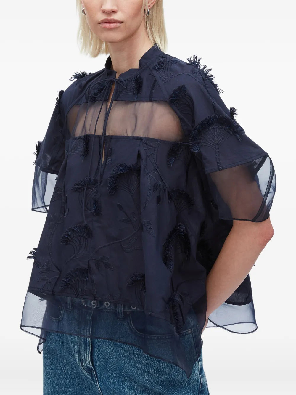 Embroidery Voile Top With Organza Combo - 3