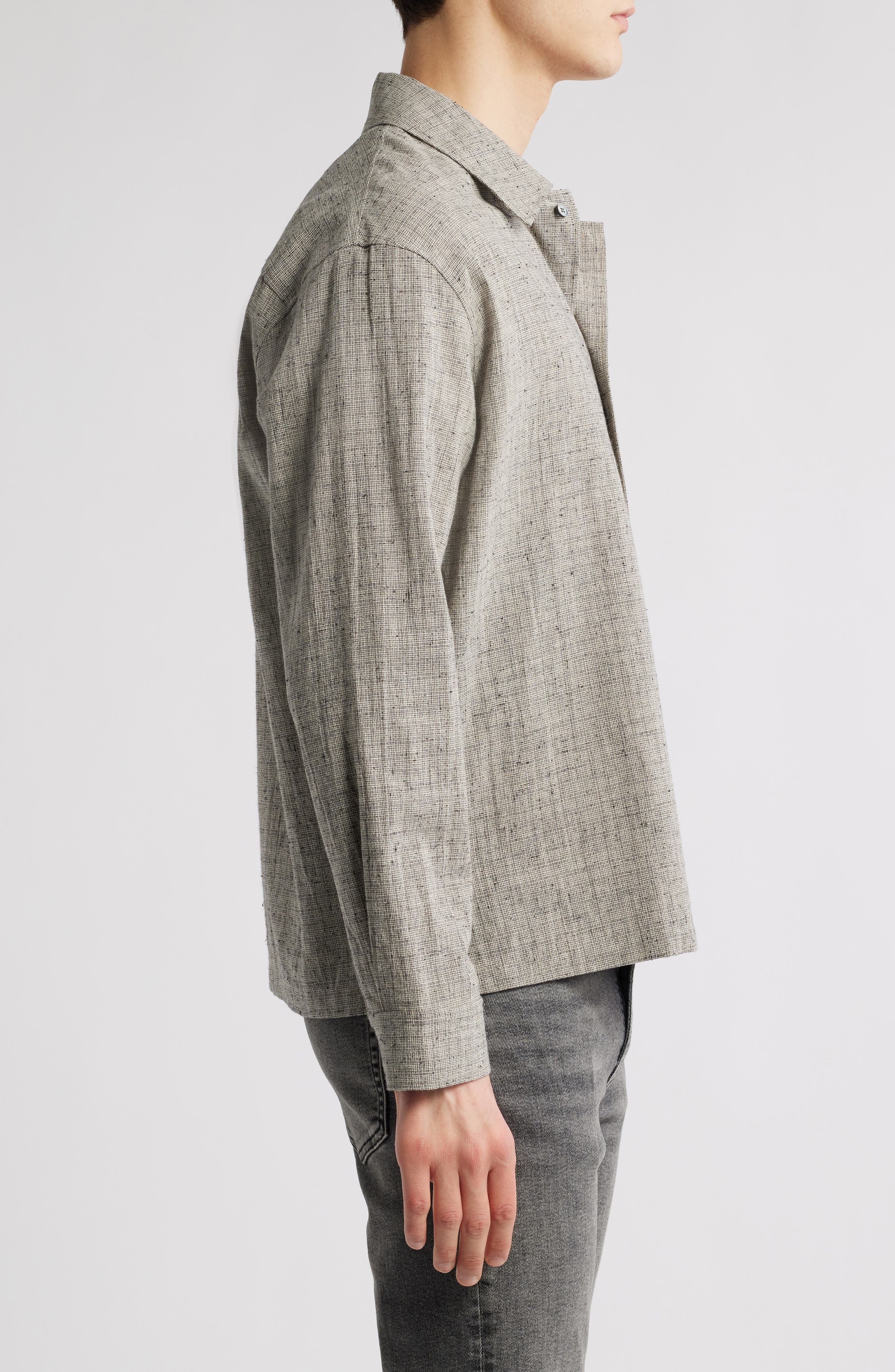 FRAME Textured Cotton & Linen Button-Up Shirt in Beige Multi at Nordstrom - 4