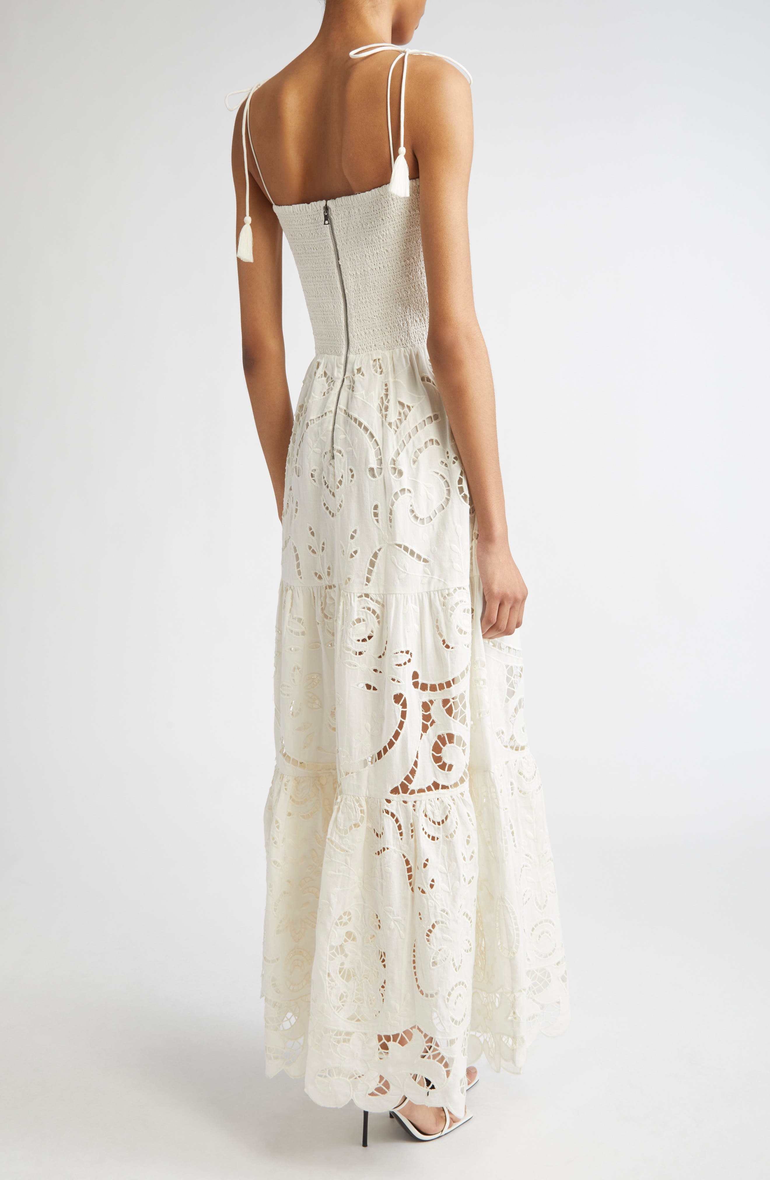 Alice + Olivia Marina Mixed Media Tiered Cotton & Linen Maxi Dress in Off White at Nordstrom - 2