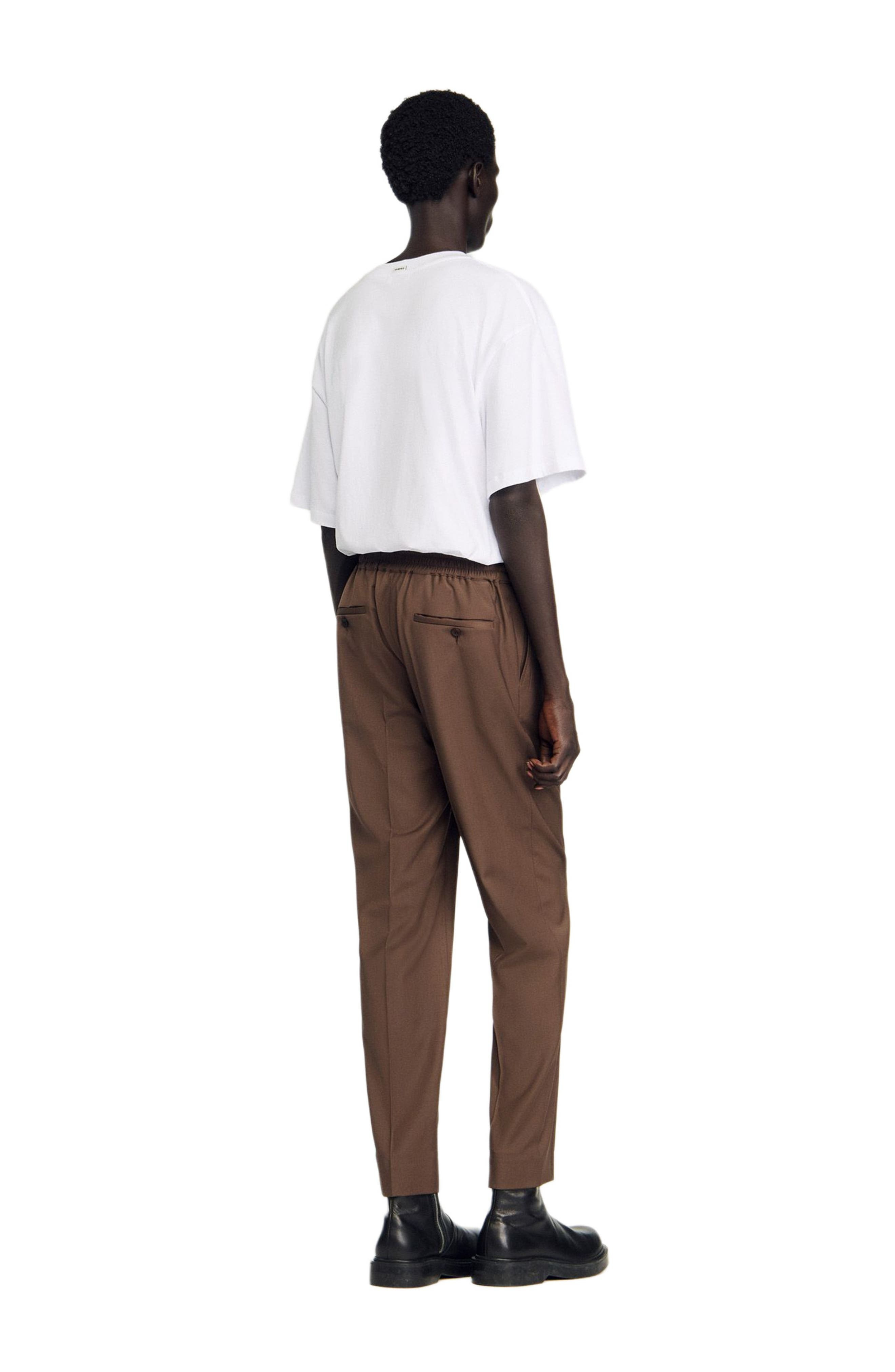 SANDRO Elasticated straight-leg trousers in Tobacco Brown at Nordstrom - 3
