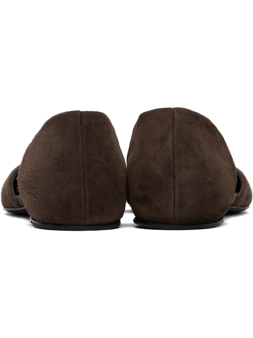 Brown Suede T-Strap Ballerina Flats - 2