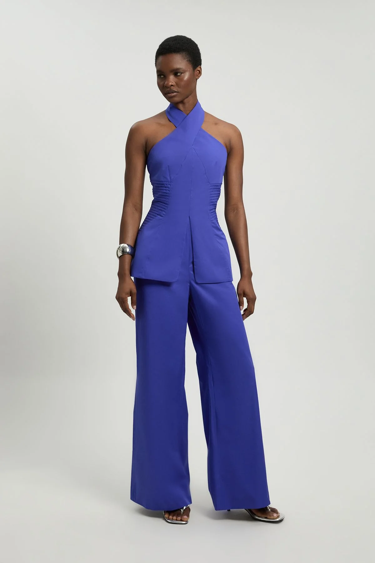 Tailored Cotton Sateen Halter Jumpsuit - 1