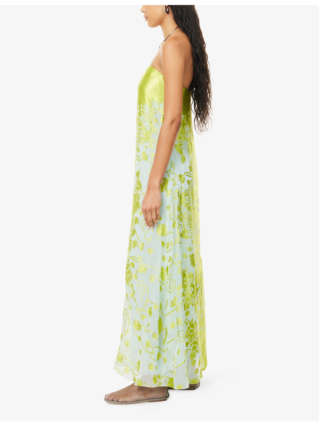 Burnout Jacquard Strapless Woven Midi Dress - 3