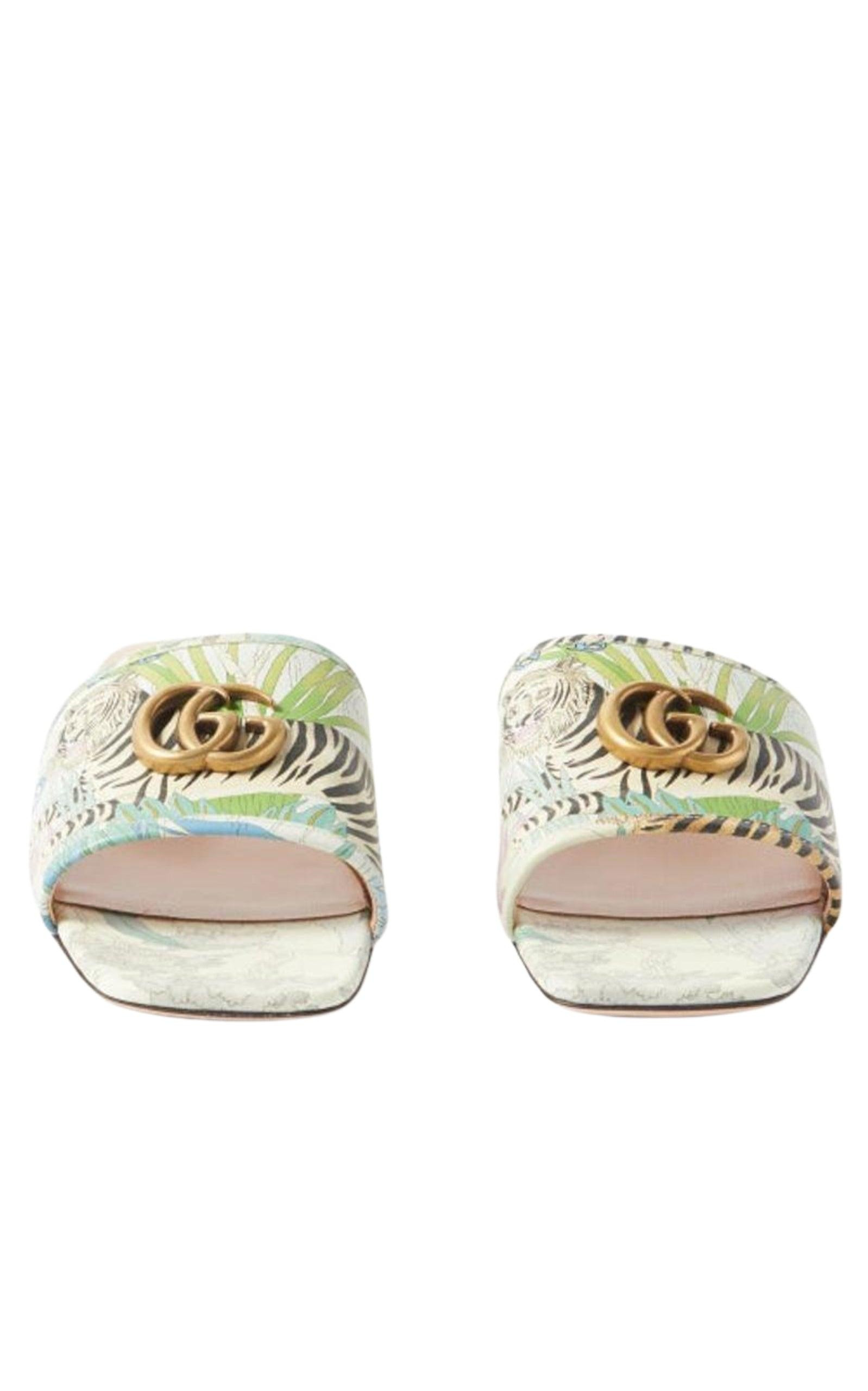 Tiger-print Leather Slides - 3