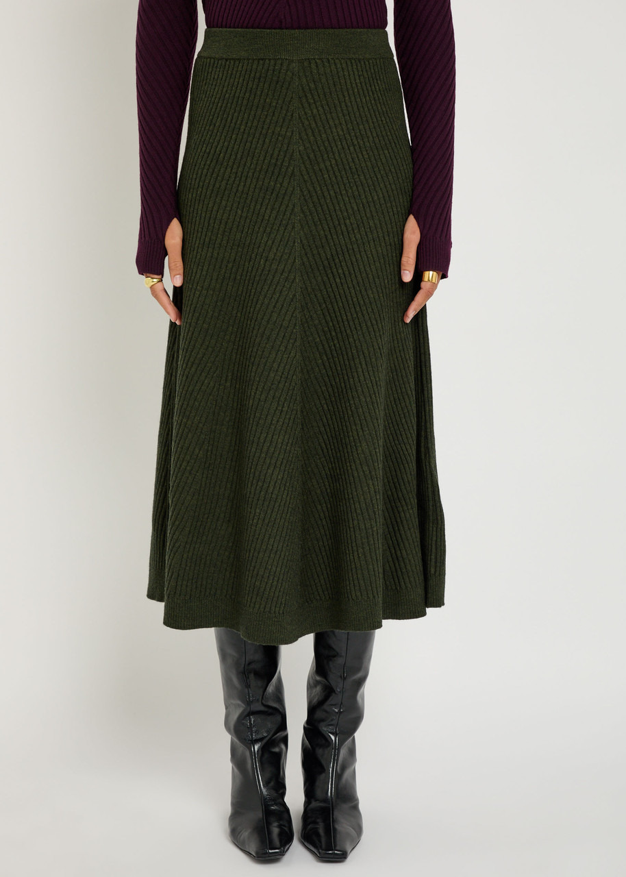 Victoria Beckham Ribbed Merino Wool Midi Skirt - 2