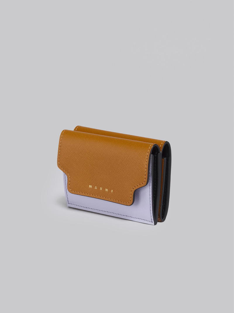 Marni BROWN LILAC AND BLACK SAFFIANO LEATHER TRI-FOLD WALLET outlook
