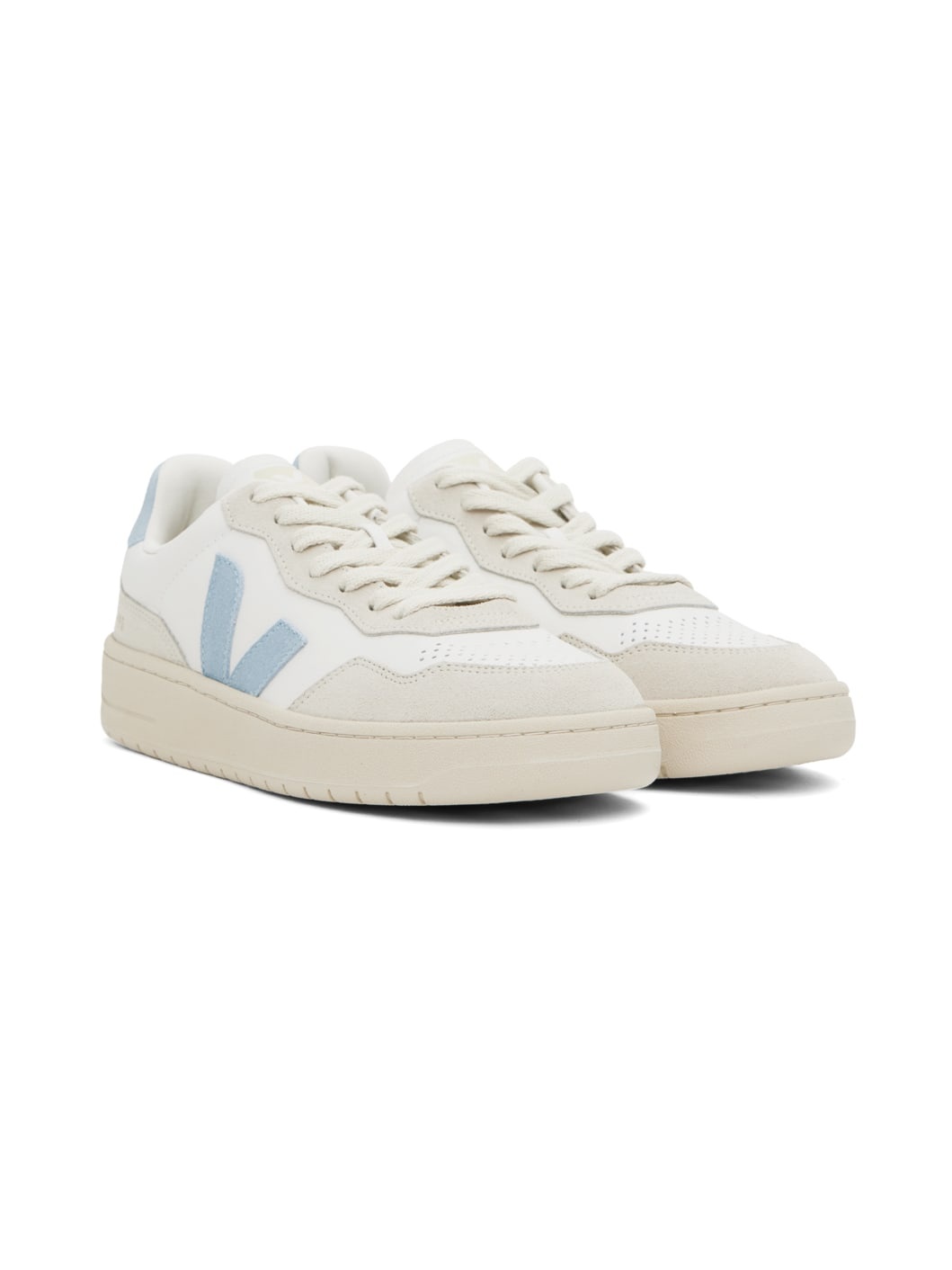 White & Blue V-90 Sneakers - 4