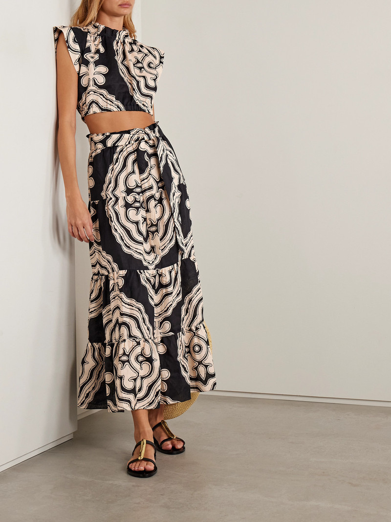 lemlem Sanaa Belted Printed Linen Maxi Skirt outlook