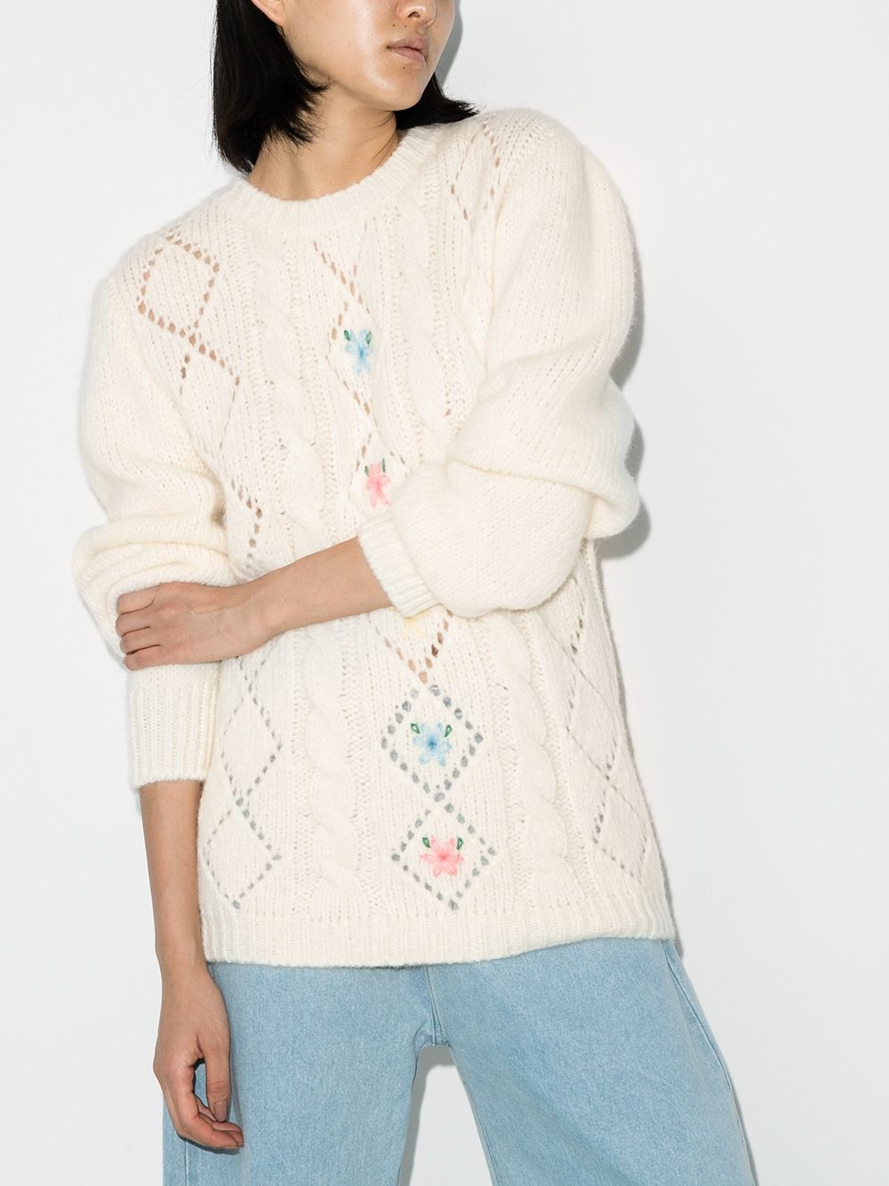 floral-embroidered fine-knit jumper - 2