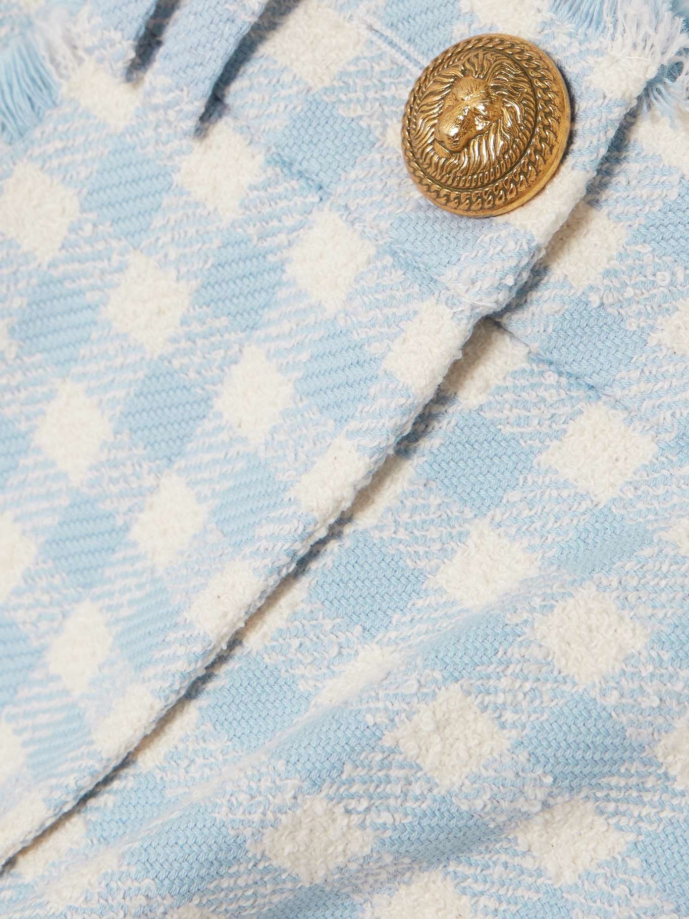 Button-embellished frayed gingham cotton-blend tweed mini skirt - 4